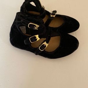 Girls's Black Velvet Flat's Size 10